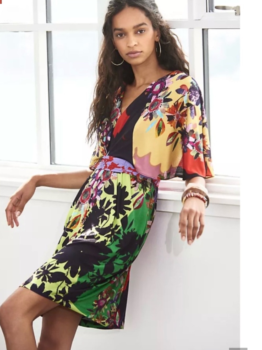 Anthropologie Ranna Gill Sabatina Multicolor Knit Cape Sleeve Dress Medium S